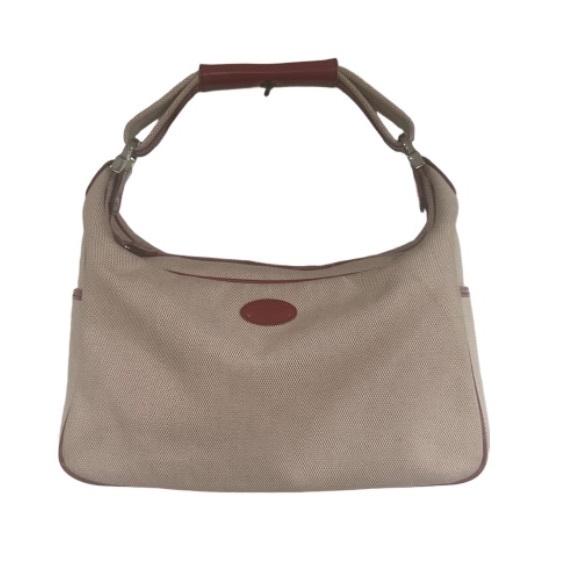 Tod's Handbags - Tod's Beige Canvas Shoulder Bag with red Trim